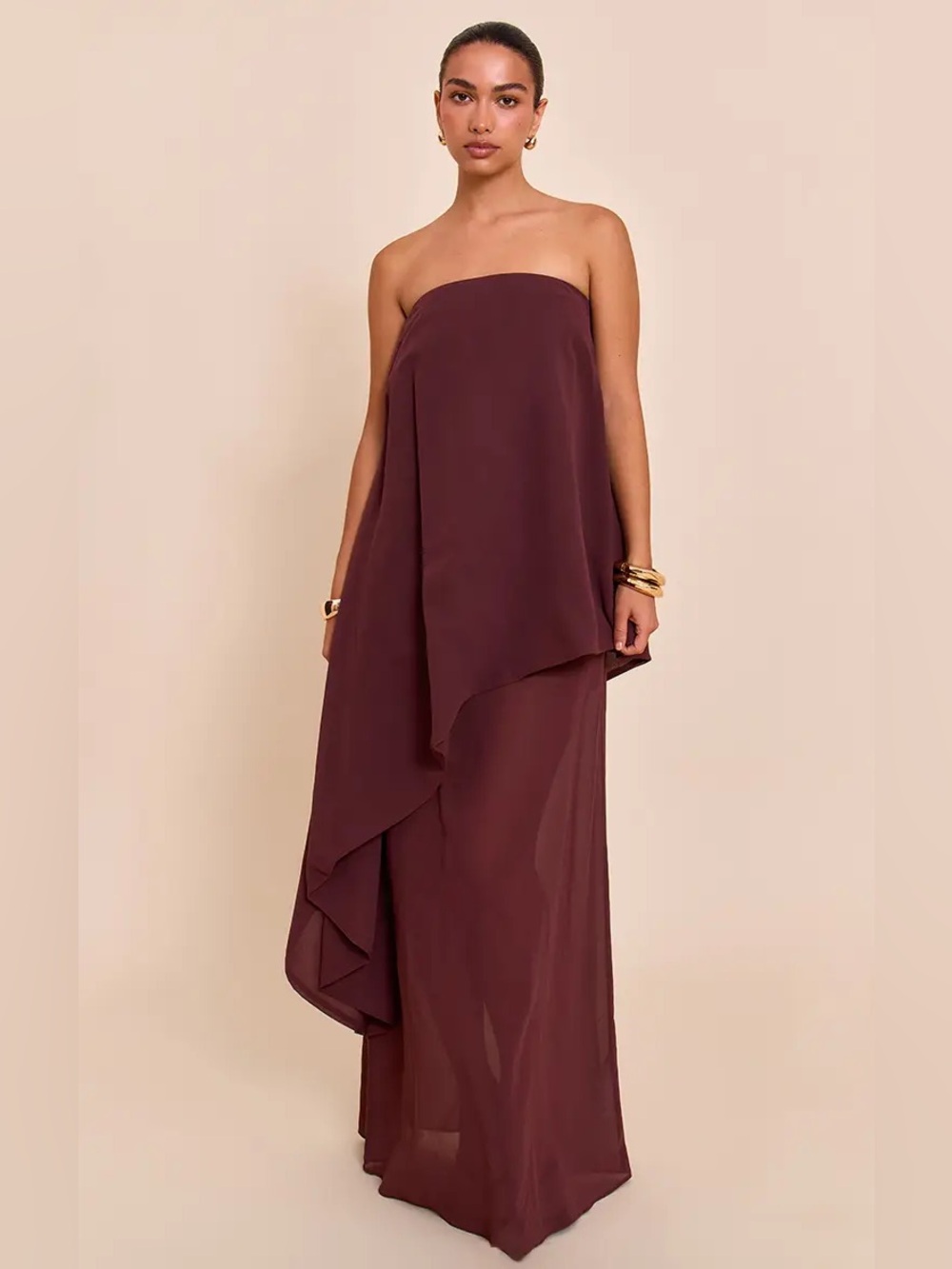 PrettyLittleThing Chocolate Chiffon Maxi Dress